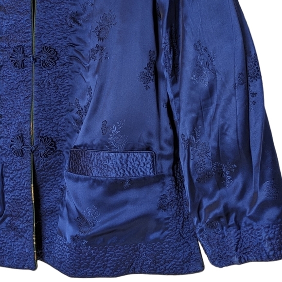 Vintage 70's Reversible Quilted  Embroidered Satin Jacket Blue Green S - Picture 13 of 16
